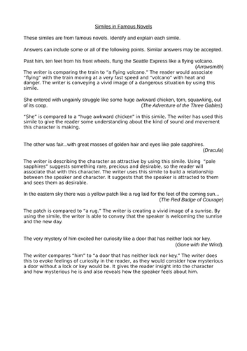 Simile Worksheets Simile v Metaphor Identify and Explain Worksheets with Answers Exam Prep Revision