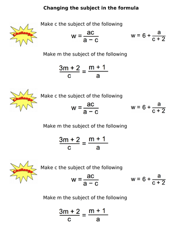 Changing the subject-  Differentiated worksheets- GCSE Higher