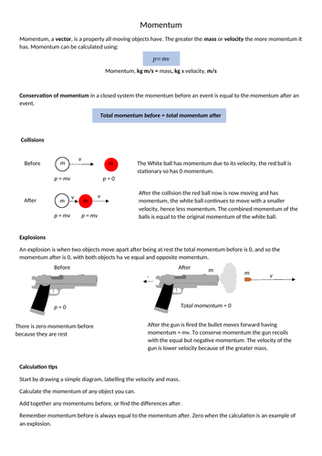 Momentum worksheet | Teaching Resources