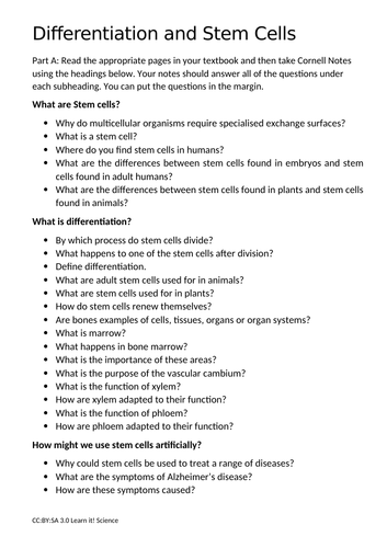 OCR A - Stem Cells and Differentiation