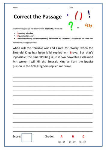 Correct the passage - worksheet