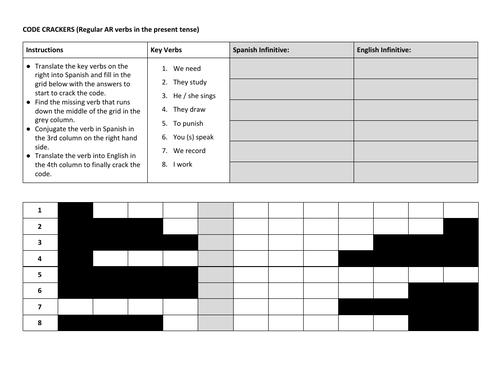 Spanish Code Cracker - Regular AR Verbs (present tense)