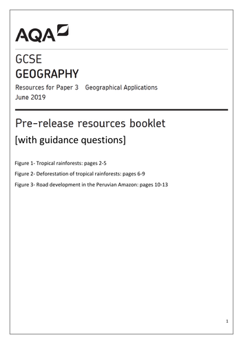 AQA GCSE Geography Paper 3 booklet with guidance questions