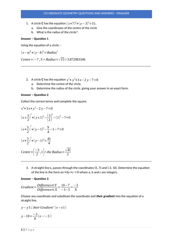 Coordinate Geometry - Circles and Straight Lines