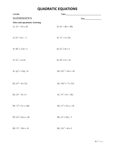 Quadratic Equations