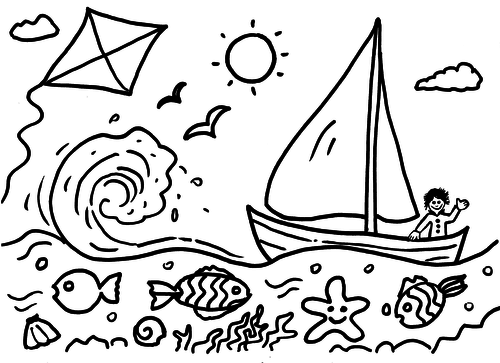 Boat on sea - colouring sheet