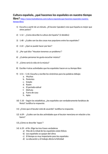 Tiempo libre y los espanoles