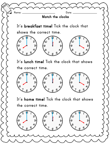 Year 1 Matching clocks