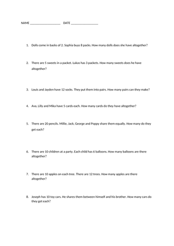  2s 5s 10s Word Problems multiplication Division Powerpoint And worksheet Teaching Resources