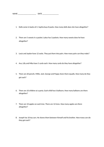 2s 5s 10s word problems , multiplication division , powerpoint and worksheet