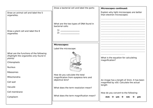 Revision placemats - Edexcel (9-1) combined science