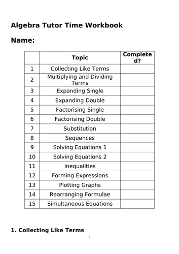 Algebra Form Time Revision for Foundation GCSE