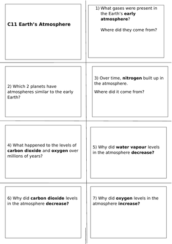 C11 Earth's atmosphere revision cards