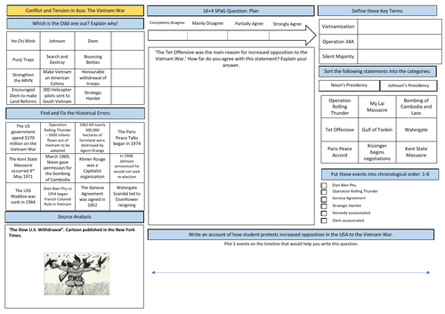 AQA Conflict and Tension in Asia: Vietnam War Section 2 Revision Mat