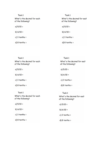 LO: Write tenths as decimals