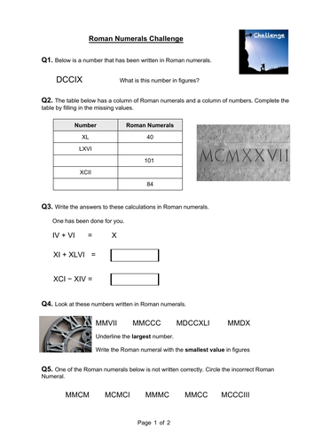 Roman Numerals Challenge Questions