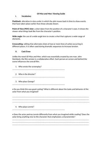 Of Mice and Men: A Film Review Workbook