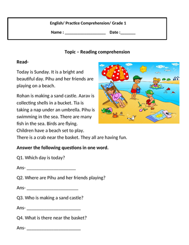 reading comprehension for grade 1 teaching resources