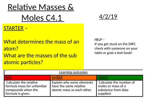 Relative formula masses and moles