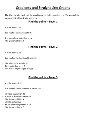 Gradients/straight line graphs challenge