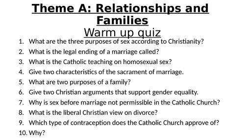 A: Relationships and Families Revision