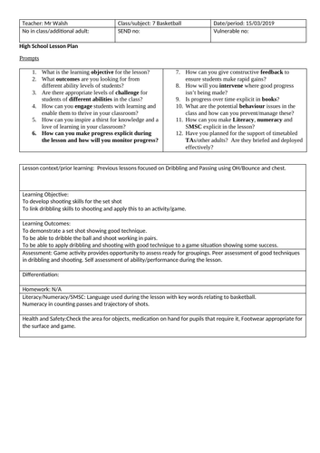 Individual lesson plan Bundle Year 7 Basketball
