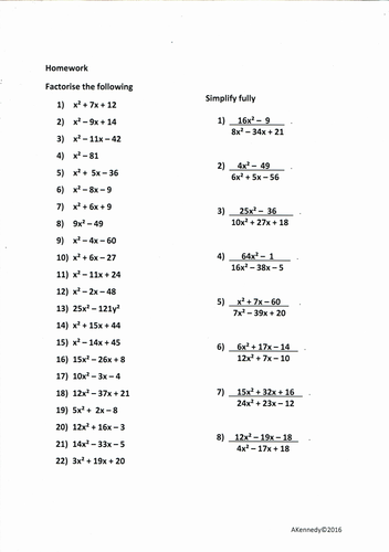 TMA - Factorising Quadratics and Simplifying Algebraic Fractions ...