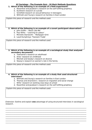 Examples in Research Methods - Two Activity Worksheets