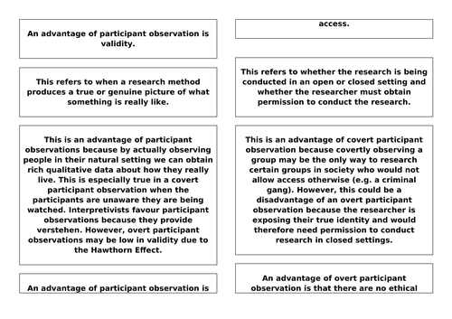Research Methods - Participant Observations 'Exploding' Exemplar Essay
