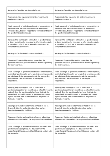 Research Methods - Questionnaires 'Exploding' Exemplar Essay