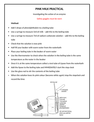 Decay Practical (Pink Milk Experiment) Instruction Sheet
