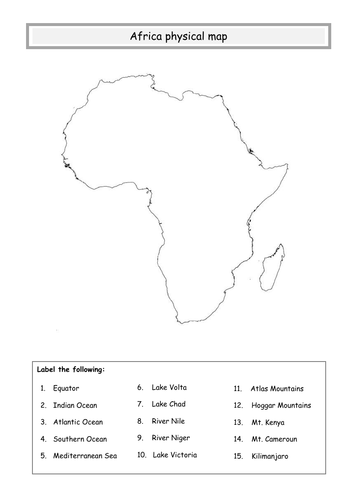 labeled physical features map of africa