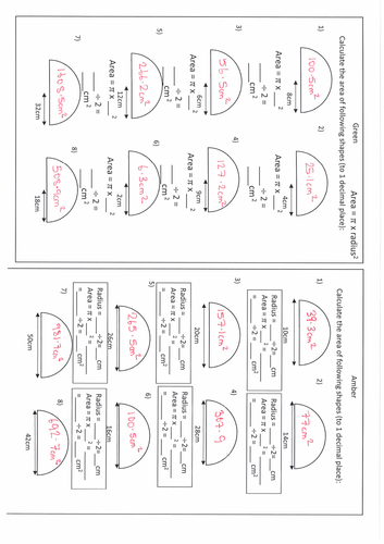 Area of semicircles and quarter circles