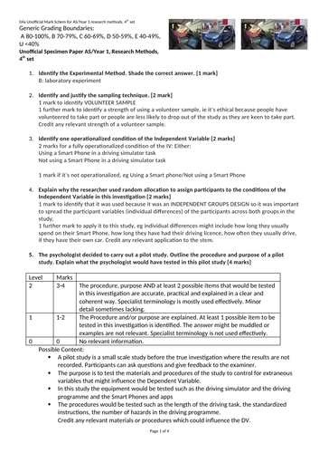 Unofficial exam paper for AS Level Psychology Research Methods, 4th set [24 marks]