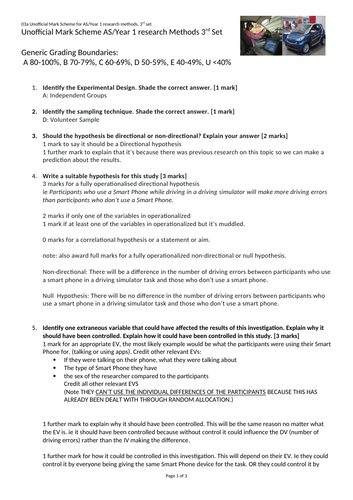 Unofficial exam paper for AS Level Psychology Research Methods, 3rd set [24 marks]