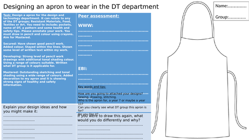 KS3 Textiles cover work, All DT subjects. Designing an apron