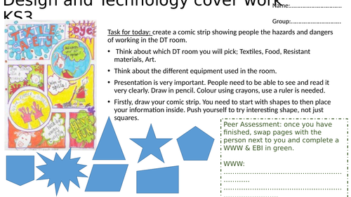 Cover work, KS3, DT, Textiles, Food, Resistant Materials, Whole lesson, Year 7 & 8. DART