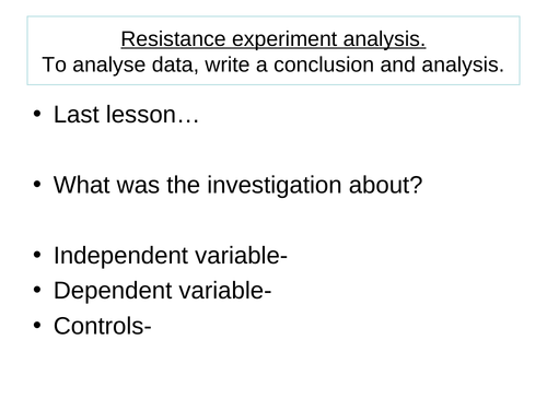 RP Resistance of a wire after lesson analysis
