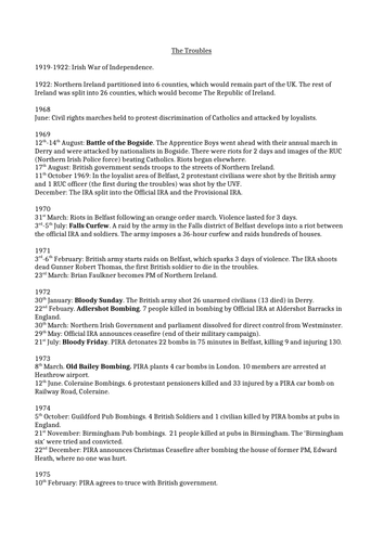 Timeline of The Troubles 1919-1998