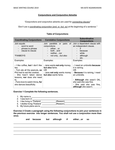 Basic Writing: Conjunctions and Conjunctive Adverbs