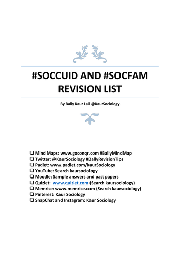 OCR Sociology AS/Alevel Paper 1 Concept and Case Study Revision List #SOCFAM #SOCCUID