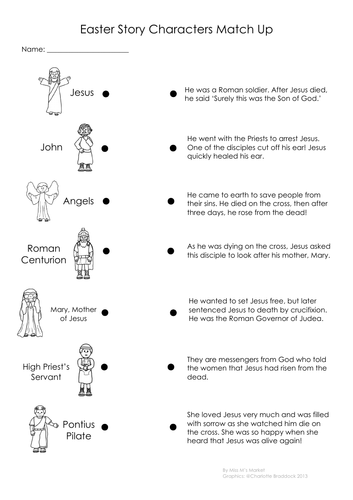 Christian Easter Story Character Match Up Worksheet