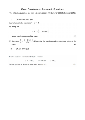 Parametric Equations A-Level Past Paper Questions (OCR B: MEI)