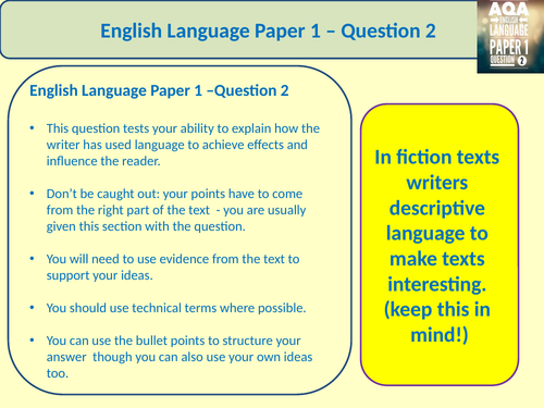 AQA GCSE English Language Paper 1 Question 2 grades 7-9 | Teaching Resources