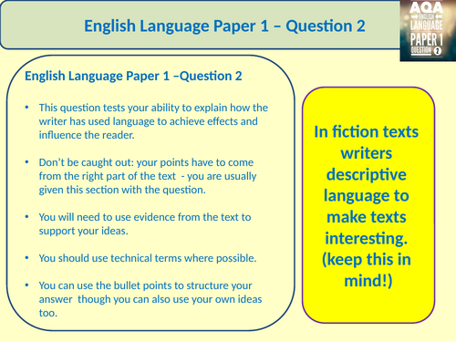 AQA GCSE English Language Paper 1 Question 2 grades 7-9 | Teaching ...