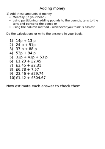 Adding money amounts