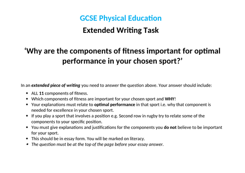 Edexcel (9-1) GCSE PE Key Assessment Task - Components of Fitness
