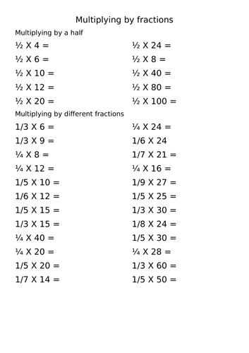 Multiplying by fractions | Teaching Resources