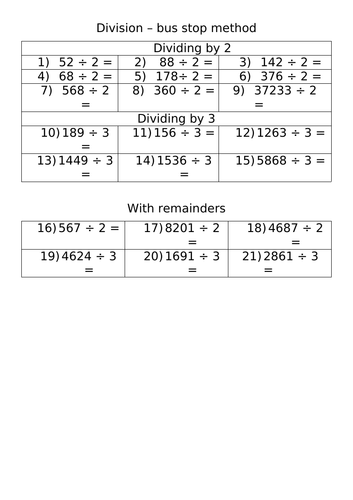 Bus Stop Division | Teaching Resources