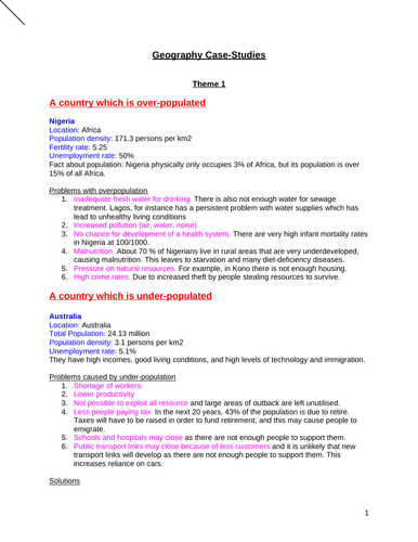 IGCSE GEOGRAPHY CASE STUDIES